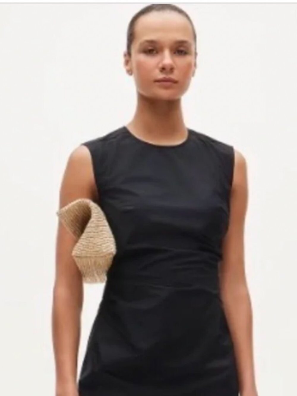 JCrew 10P Black, ruched stretch cotton midi dress